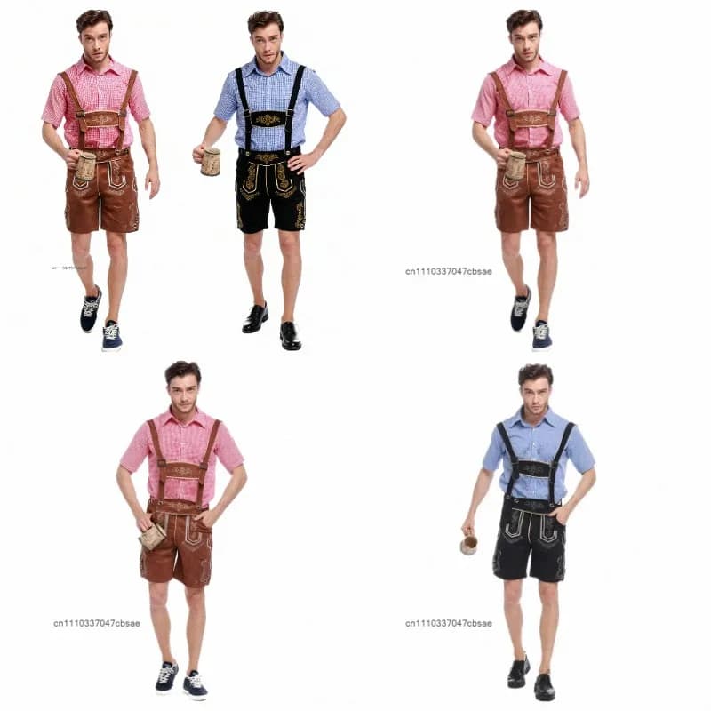 Halloween Germany Men Oktoberfest Beer Costume Bavarian Traditional Festival Deluxe Cosplay Carnival Party Lederhosen Shorts