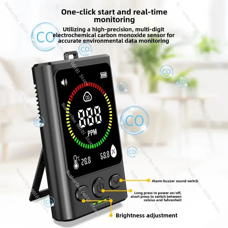 Rilevatore di Monossido di Carbonio Portatile, Allarme CO con Display Digitale per Casa, Interni, Campeggio, Camper, Viaggi, Monitoraggio Perdite di Gas