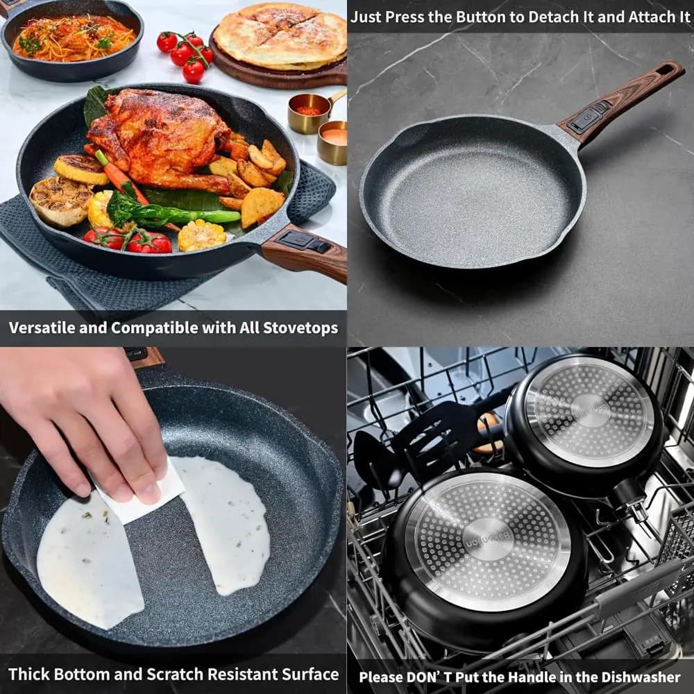 Set of 10 and 12.5 Clever Anti-Flatches, Removable Handles, Aluminum Pressofuso, Graffi Resistant, Suitable for All Cooking Plans, Dishwasher Washables and Used in Oven