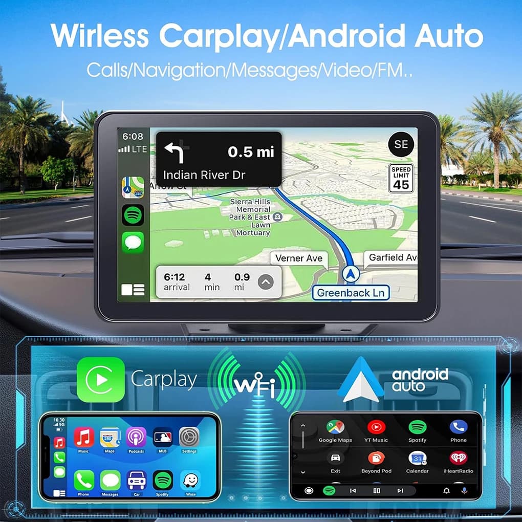 DVR da 10,26 pollici Wireless CarPlay e Android Auto Dash Cam Bluetooth Audio Navigazione GPS Cruscotto Videoregistratore a doppia lente