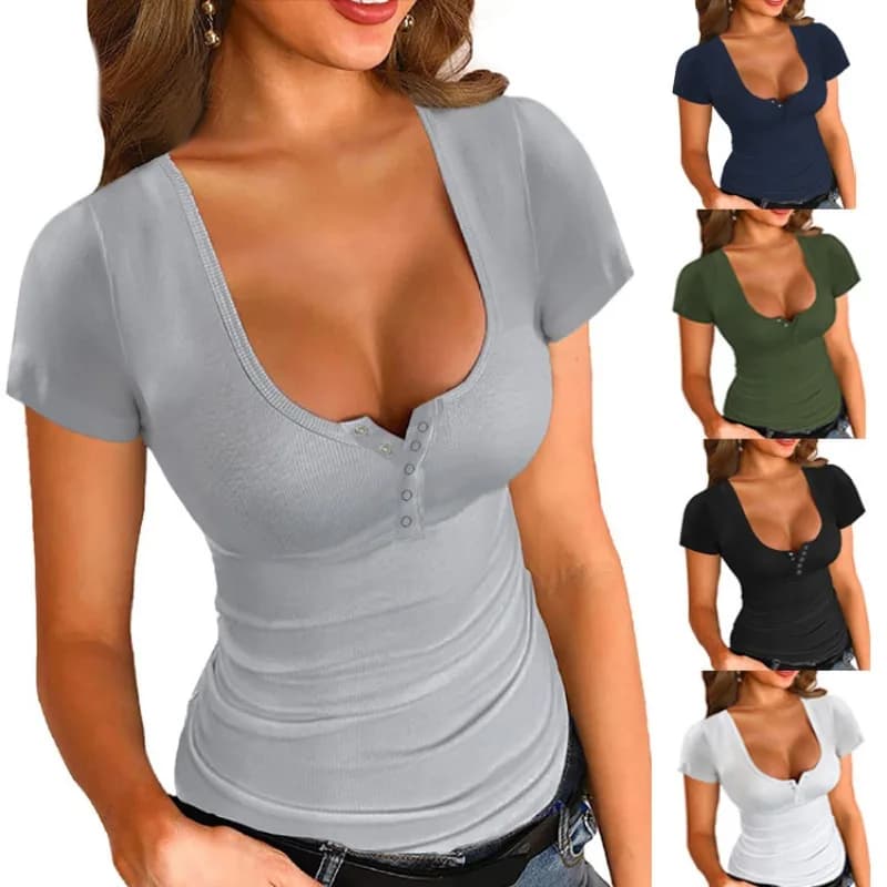 T-shirt da donna sexy ed elegante T-shirt da donna casual alla moda con scollo a V profondo a maniche lunghe