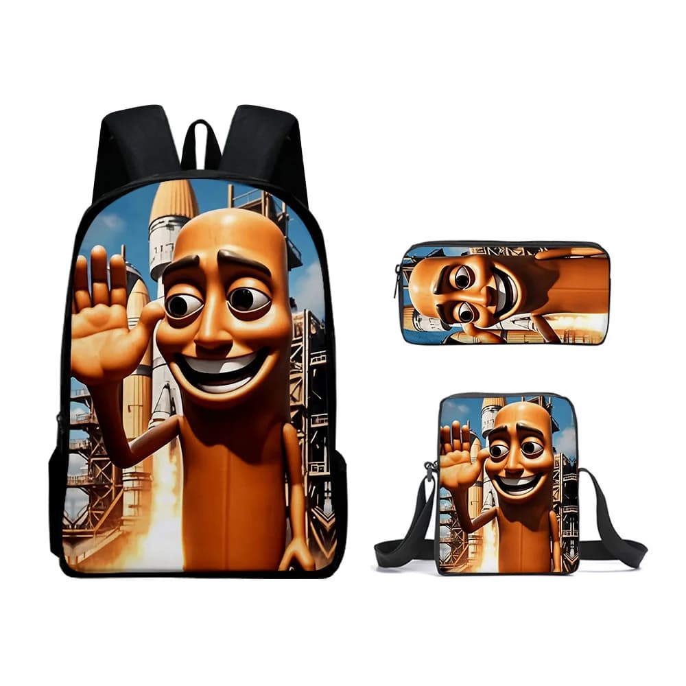 Trendy Popolare tungtungtung Stampa 3D 3 pezzi / set Borse da scuola per alunni Zaino per laptop Zaino Borsa a tracolla inclinata Astuccio