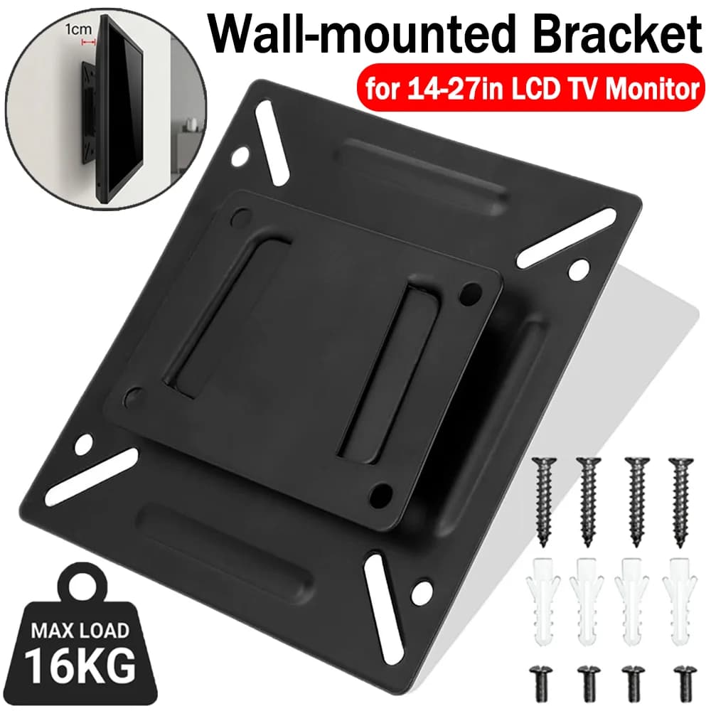 Supporto Universale in Metallo per TV LCD da 14-27 Pollici, Staffa a Parete Fissa per Monitor LCD LED, Supporto TV con Chiusura a Scatto
