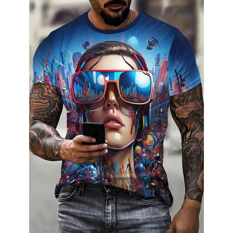 T-shirt modello ragazza alla moda per uomo T-shirt stampate 3D colorate T-shirt casual unisex a maniche corte girocollo T-shirt da strada