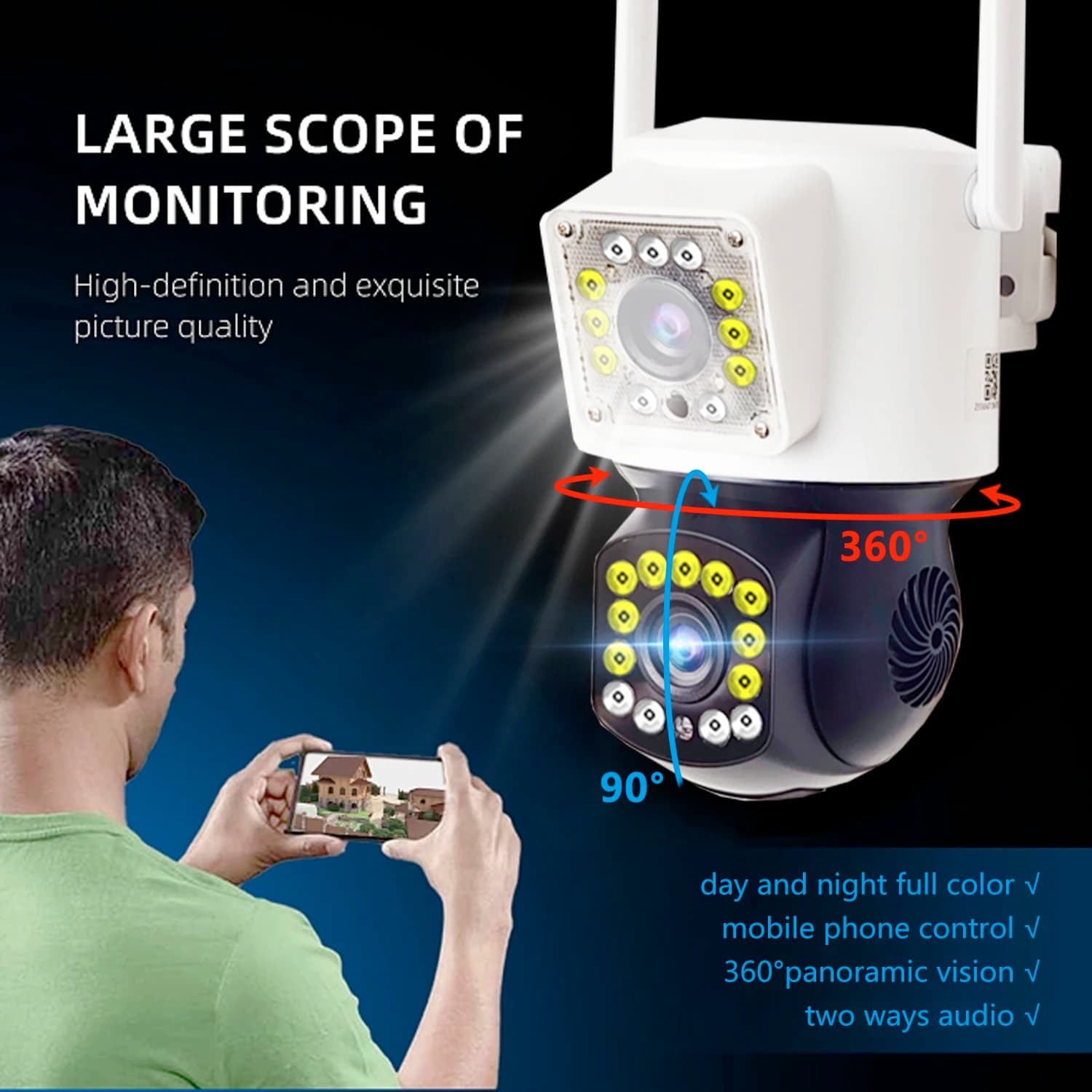 4MP V360pro APP Dual Lens Allarme wireless a colori PTZ IP Dome AI Rilevamento umanoide Citofono di sicurezza domestica CCTV Baby Monitor