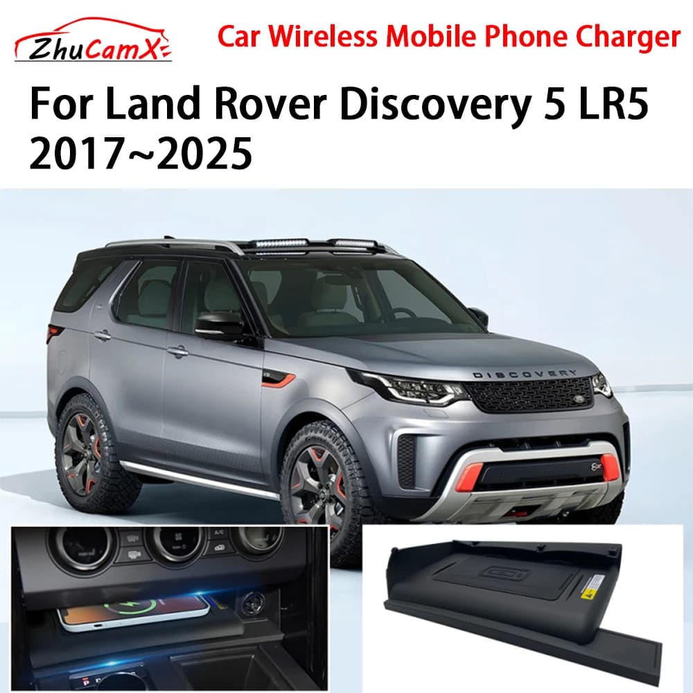 Caricatore per telefono cellulare wireless per auto Console centrale di archiviazione QI 18W iPhone per Land Rover Discovery 5 LR5 2017-2025