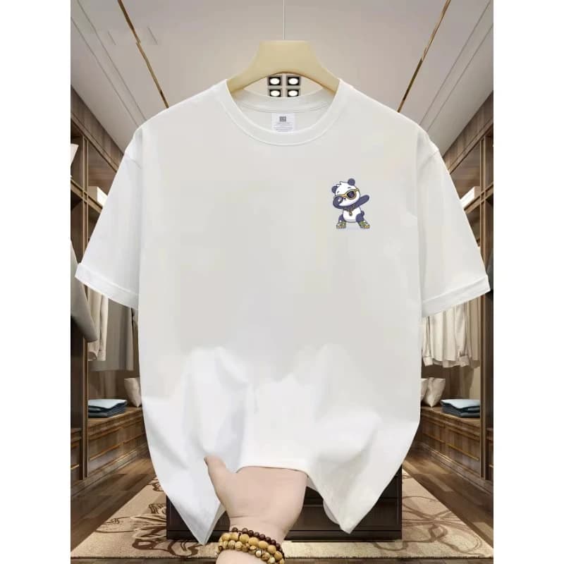 Men's Summer 100_ Cotton Cartoon Bear Graphic Printed Fashion Sports and Leisure Loose Round harajuku oversized t shirt