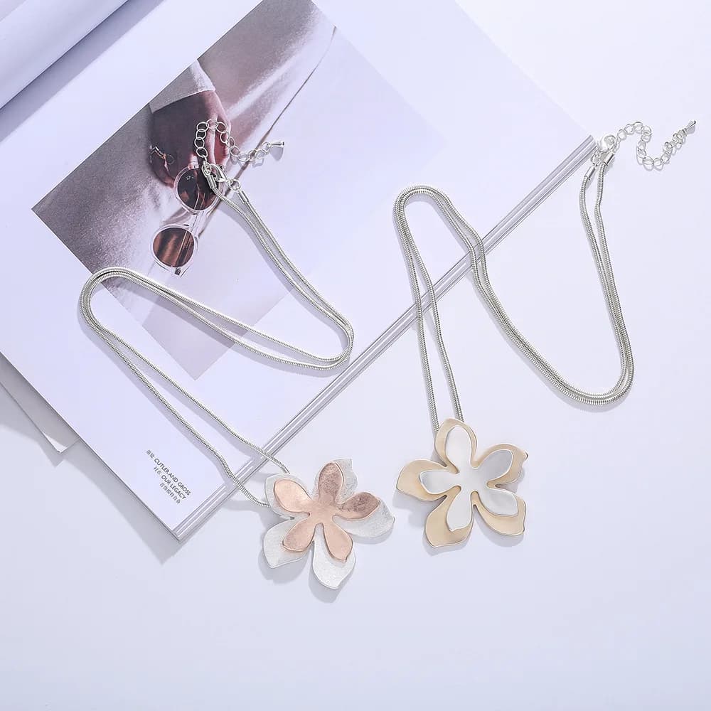 European and American fashionable individual irregular flower pendant decoration women's long necklace