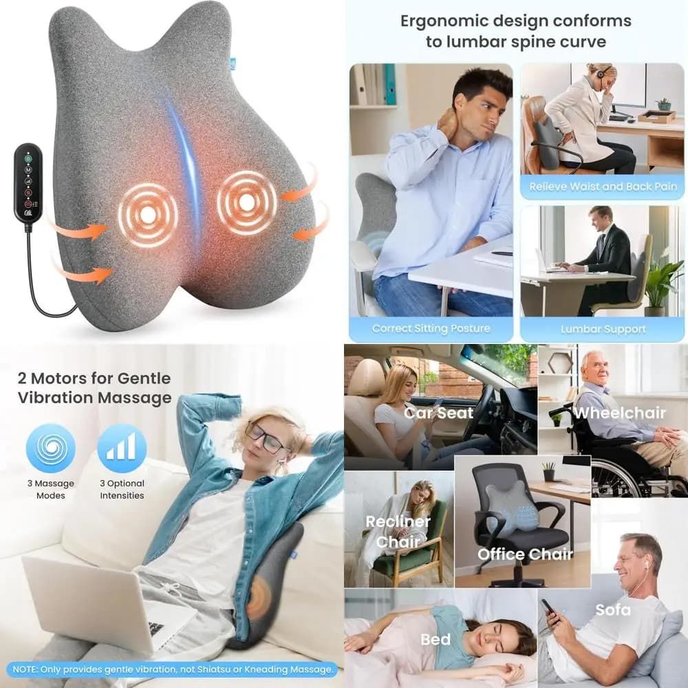 Cuscino Ergonomico di Supporto Lombare con Vibrazione, Massaggiatore per Schienale in Memory Foam per Genitori