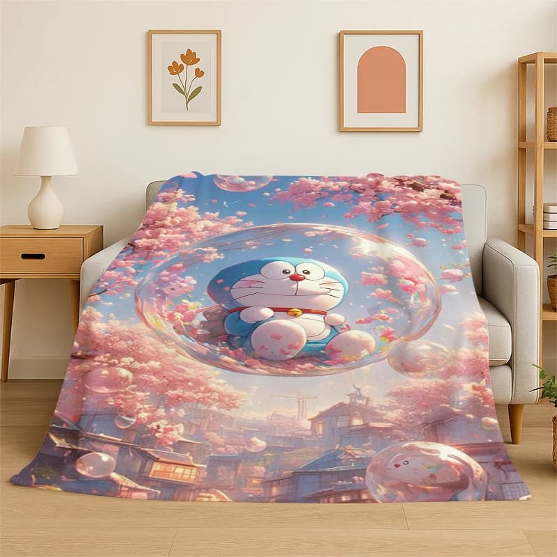 Coperta in Flanella Morbida e Calda con Motivo Doraemon, per Camera da Letto, Soggiorno, Viaggi, Campeggio, Picnic, Bambini