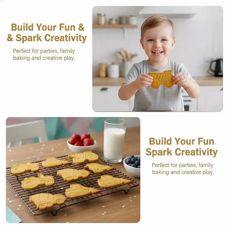 3D Vehicle Cookie Cutter 4pcs Set Car Plane Train Biscuit Molds for DIY Kids Baking Parties Durable Simple Design Kitchen Tools