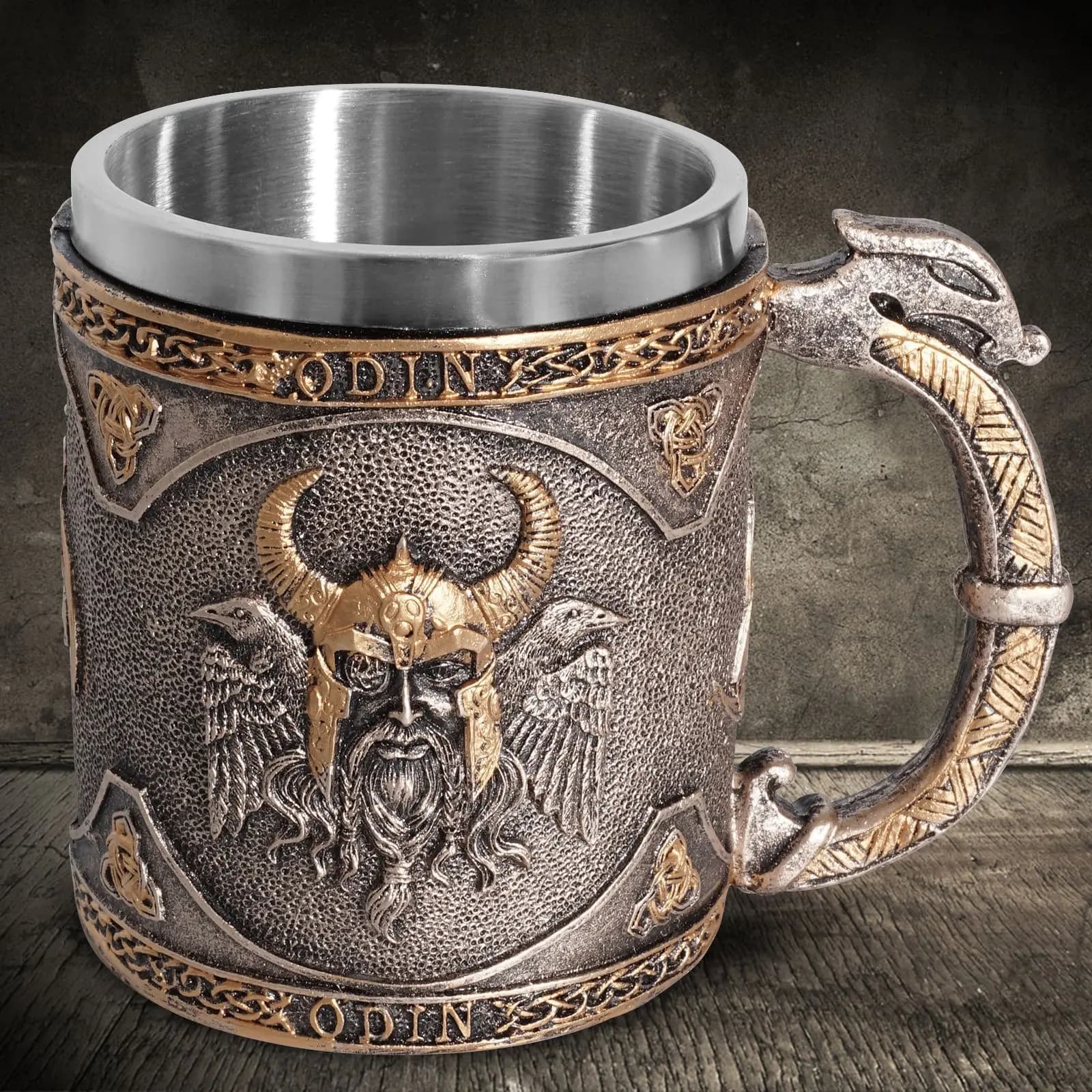 Boccale da birra stile guerriero vichingo Boccale da birra in resina drago medievale in acciaio inossidabile Tazza da caffè con teschio retrò Tazza da tè Aquila Northe