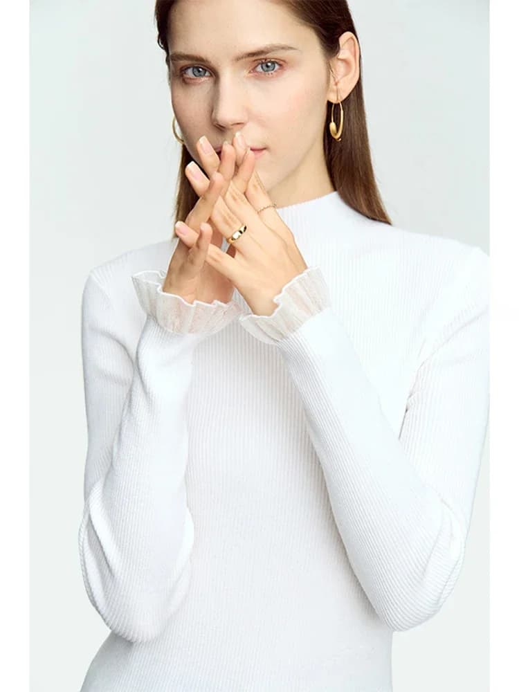 AMII minimalismo Mock Neck maglioni donna 2024 autunno New Slim fit Knit Top manica lunga pullover di lana femminile maglione 12443251