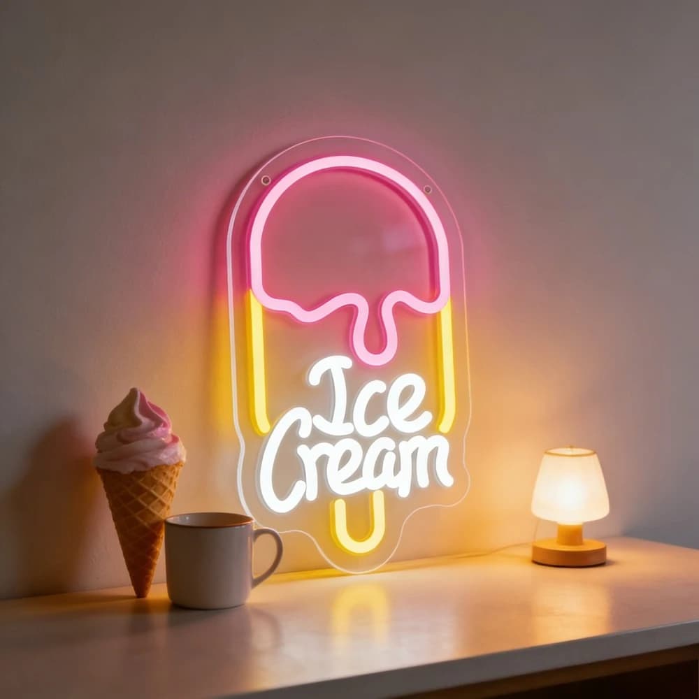 Insegna al Neon LED a Forma di Gelato, Decorazione da Parete per Camera da Letto, Stanza dei Bambini, Caffè, Ristorante, Luce Notturna Romantica, Regalo