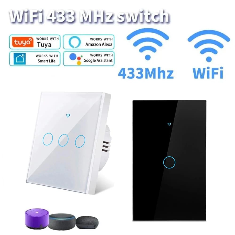 Interruttore Wireless Smart Home Tuya WIFI con Controllo Remoto, Pannello Touch in Vetro US/EU, Compatibile con Alexa e Google Home