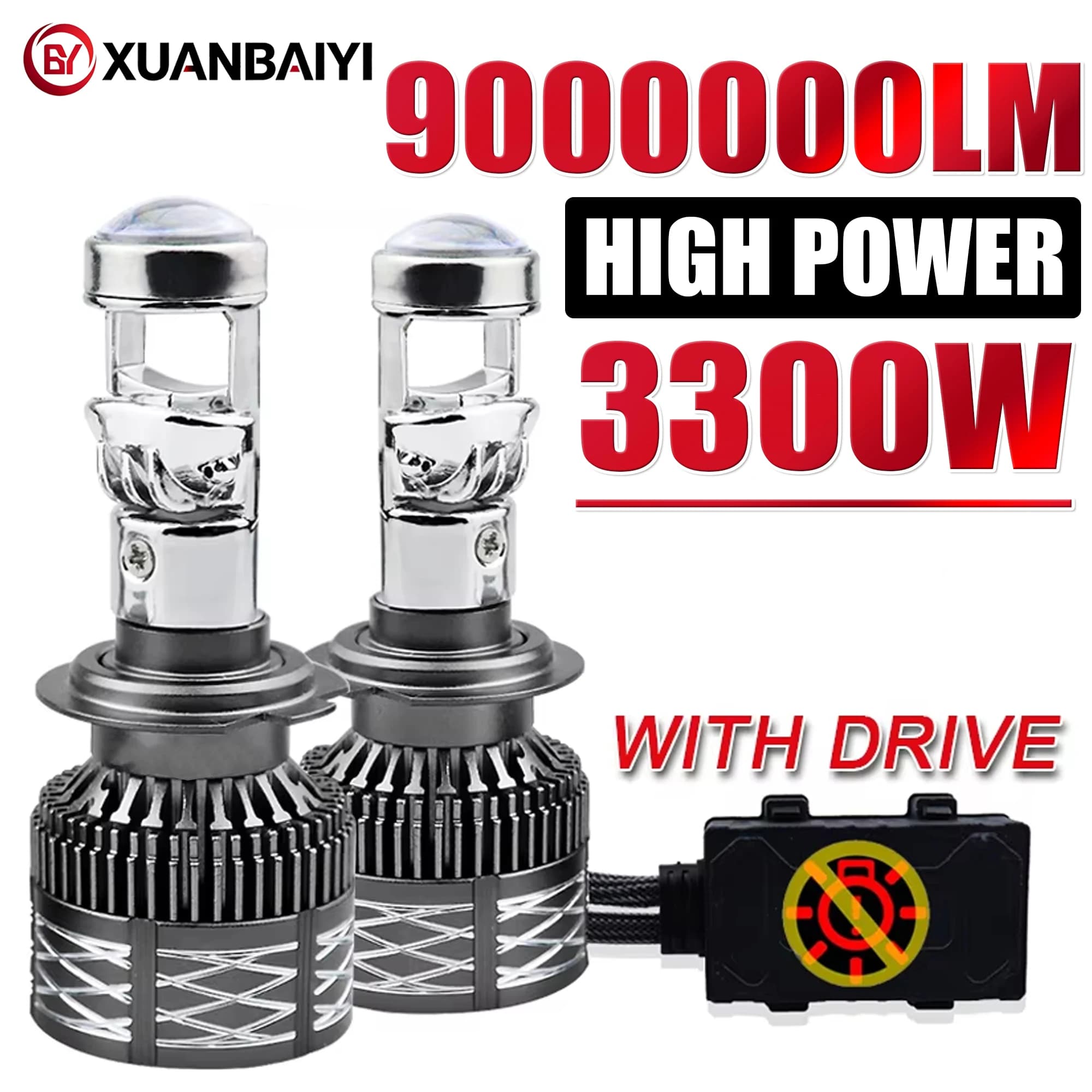 2PCS Mini H7 LED Car Lights Canbus H4 H8 H11 9005 9006 Projector Lens 6000K Super Bright 3300W 9000000LM Headlight For Car/Moto