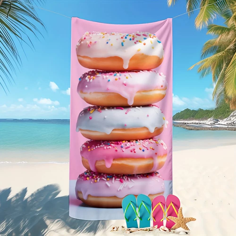 Asciugamano da spiaggia in microfibra con stampa di ciambelle rosa, 1 pezzo, per campeggio, viaggi, nuoto in spiaggia