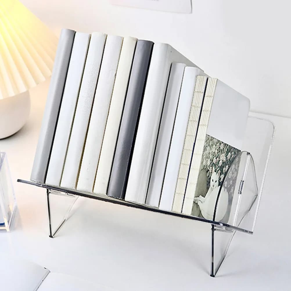Libreria da Scrivania Trasparente Staccabile, Organizzatore Moderno per Libri, Supporto per Libri, Porta Riviste, Scaffale per Libri, Documenti e Giornali