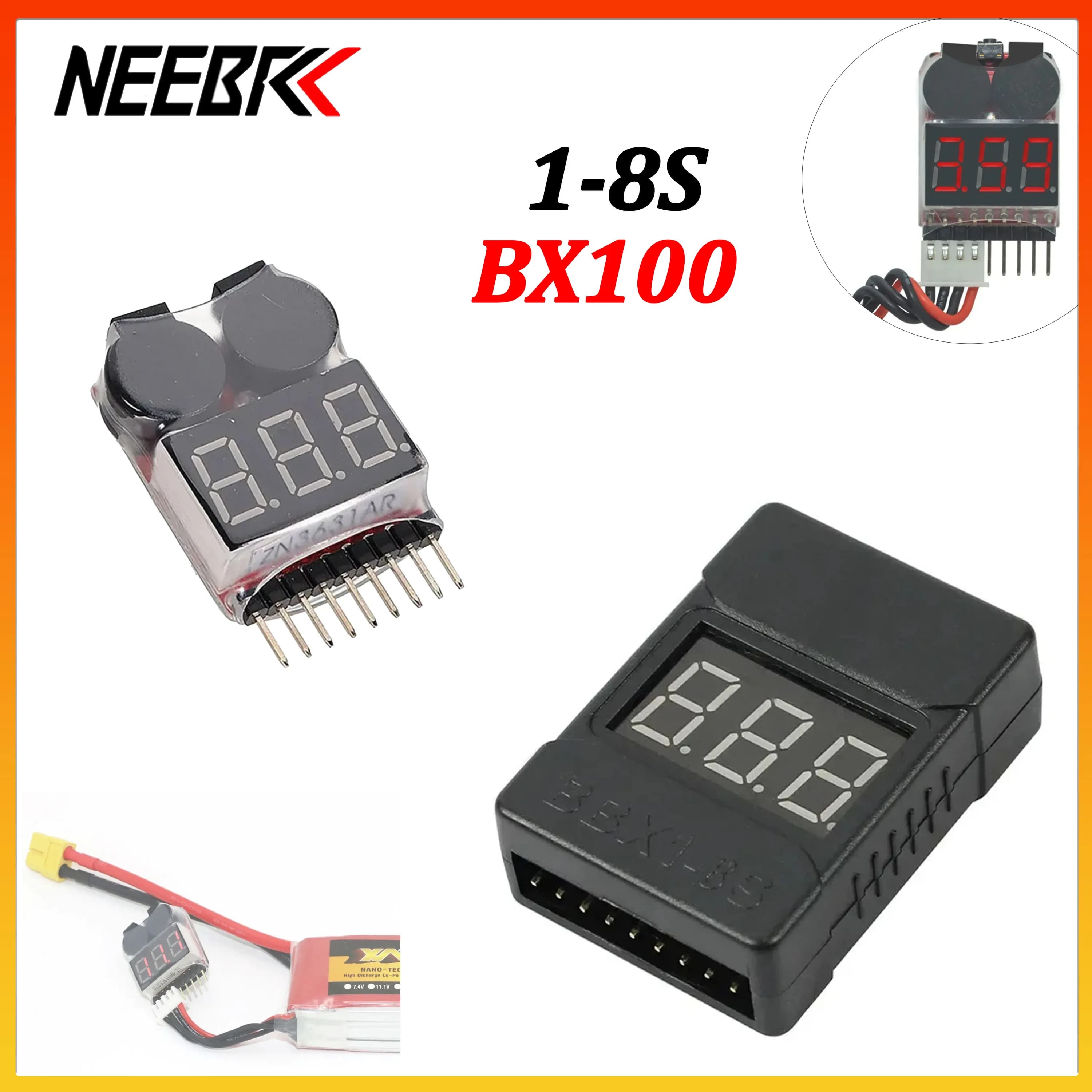 1/10pcs BX100 RC Voltage Display Battery Low Alarm Buzzer 1S-8S Meter Tester Lipo Battery Monitor for Car Drone Helicopter Parts
