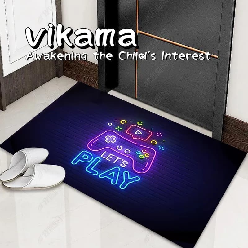 VIKAMA Modern Gaming Theme Crystal Pile Home Decor Rug Living Room Kitchen Non-Slip Washable Floor Mat