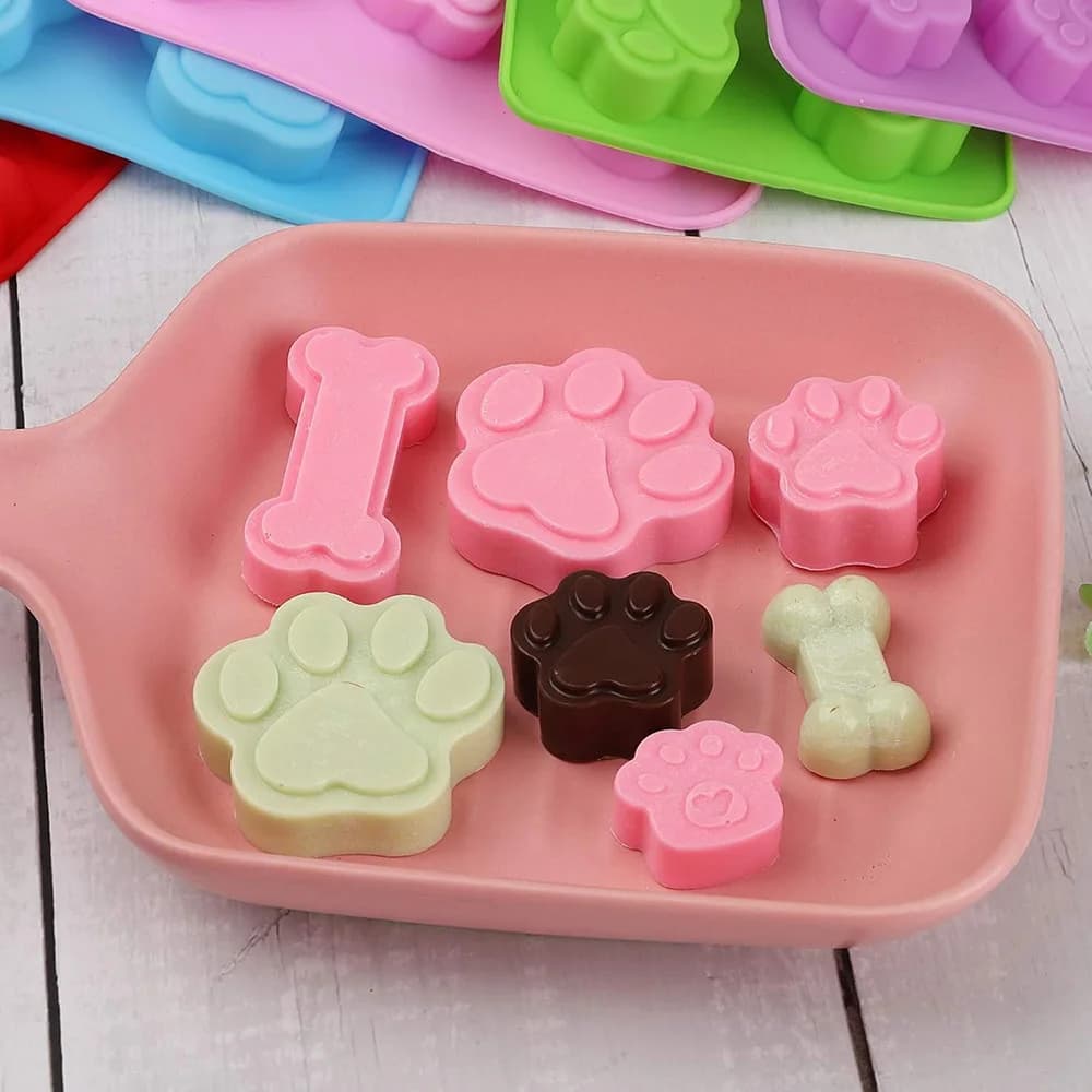 Stampi per ossa per zampa di cane per cuccioli Stampo per dolcetti per cani in silicone antiaderente per uso alimentare per cubetti di ghiaccio in gelatina di cioccolato, forno per microonde, congelatore sicuro