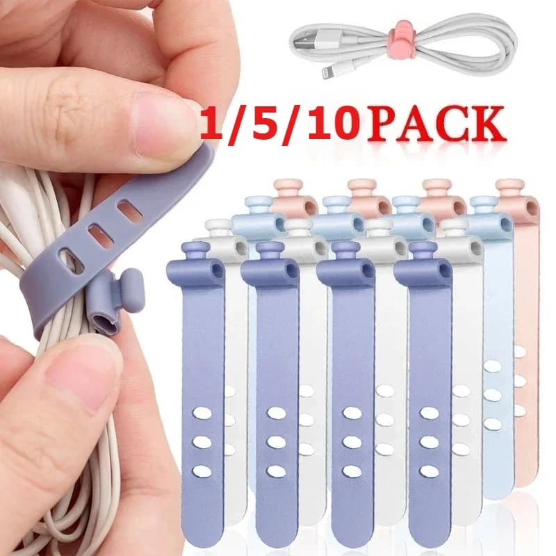 1/5/10pcs Portatile Morbido Silicone Filo Organizzatore Riutilizzabile Fascette Fascette Cavo Organizzatore per Auricolare Mouse Dati filo avvolgitore