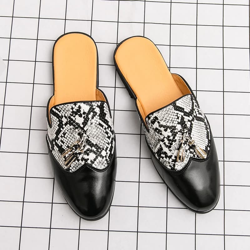 Mezze pantofole casual da uomo in pelle antiscivolo su mocassini serpente sandali comodi da esterno scarpe casual da lavoro scarpe da lavoro per uomo