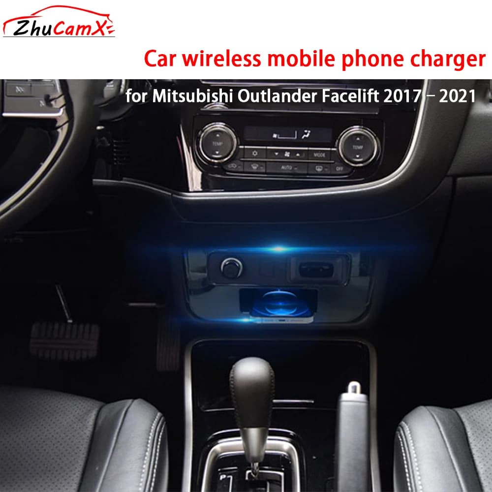 For Mitsubishi Outlander Facelift 2017-2021 Central Storage Console Wireless Phone Charger for Car QI 18W iPhone Quick Charging