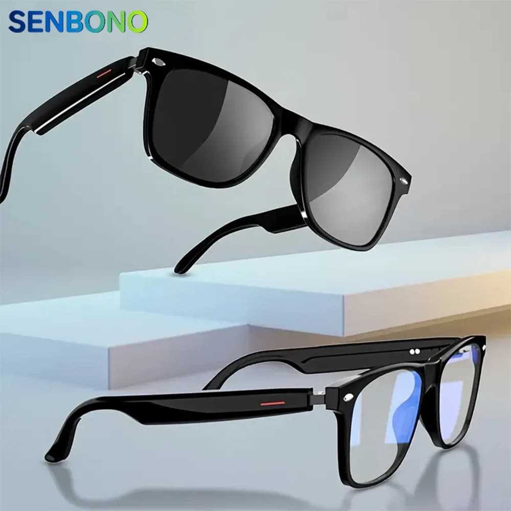 SENBONO Occhiali intelligenti Musica a orecchio aperto Chiamate in vivavoce Suono stereo Cuffie indossabili Sport intelligenti Anti-luce blu