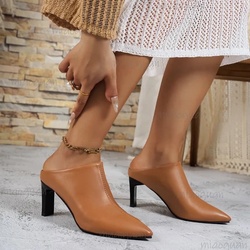 Pointed Toe Women Slippers Sexy High Heels Shoes PU Slingback New Sandals Fashion Slip on Summer Walking Pumps Mujer Slides