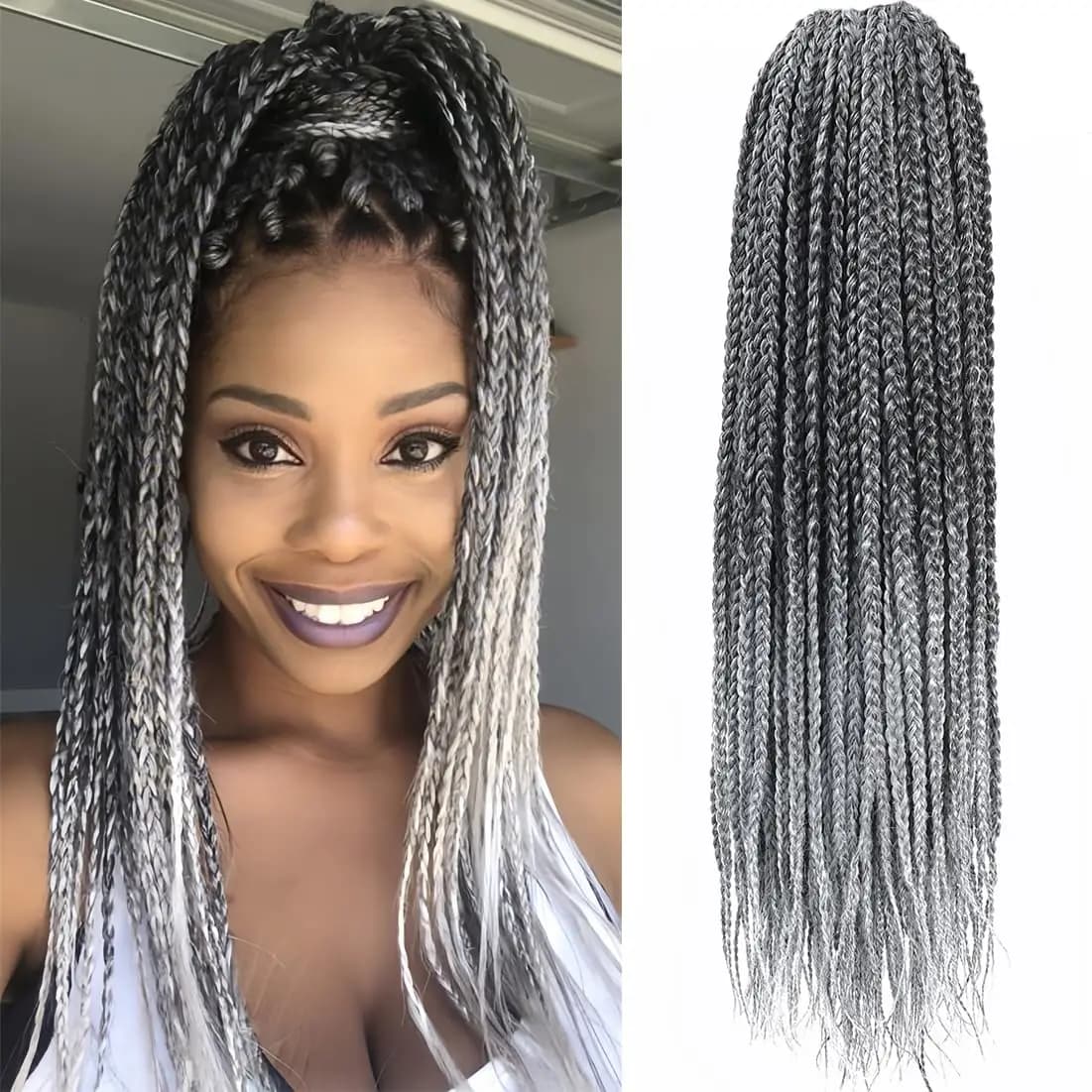 Capelli sintetici per trecce all'uncinetto da 24 pollici, pre-arricciati, stile Goddess Box Braids, con anello di fissaggio, 1/5/9 confezioni