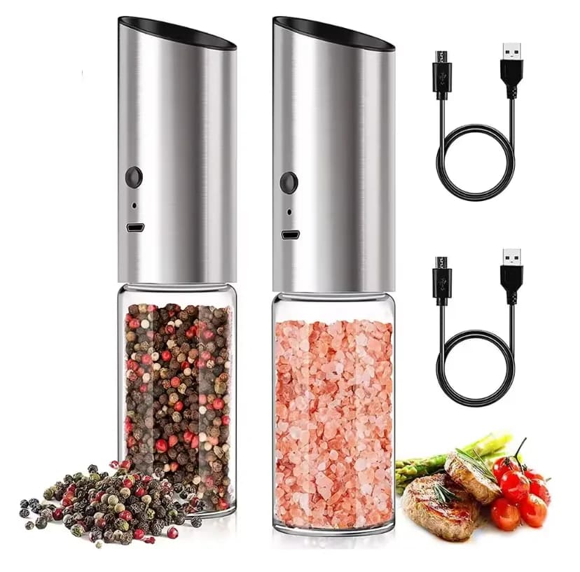 Set di macinapepe elettrico ricaricabile USB per sale e pepe, agitatori automatici per spezie in acciaio inossidabile, utensili da cucina