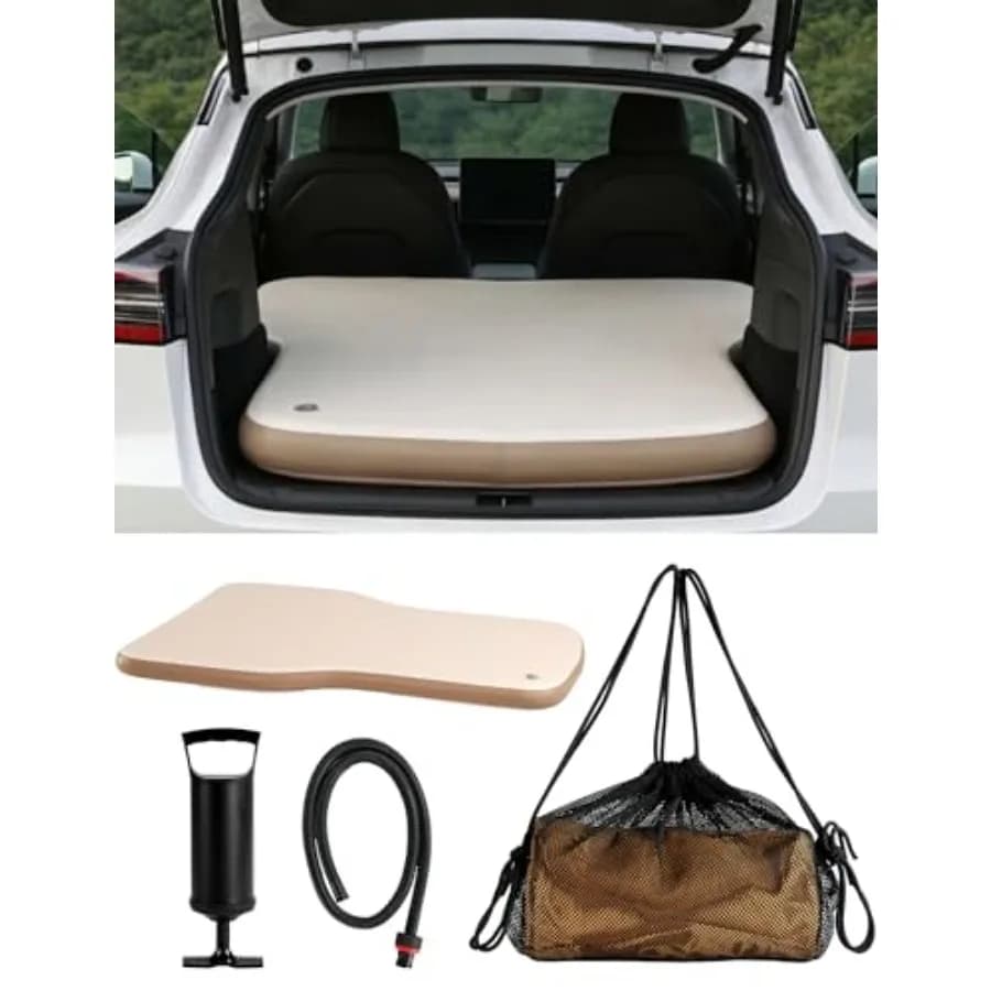 Custom Air Mat for Tesla Model Y, Portable Camping Mat with Manual Air Pump and Transport Bag, Inflatable, 4 Inch Thickness
