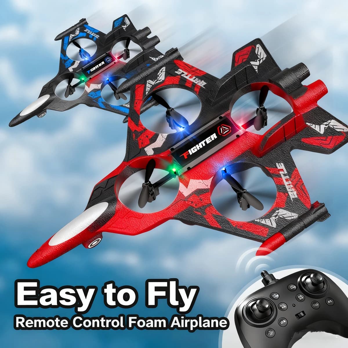 2.4G Stunt Remote Control Foam Fighter Airplane Sixth Generation Glider Flying Helicopter Hobby Jet Plane Toy Drone with Light