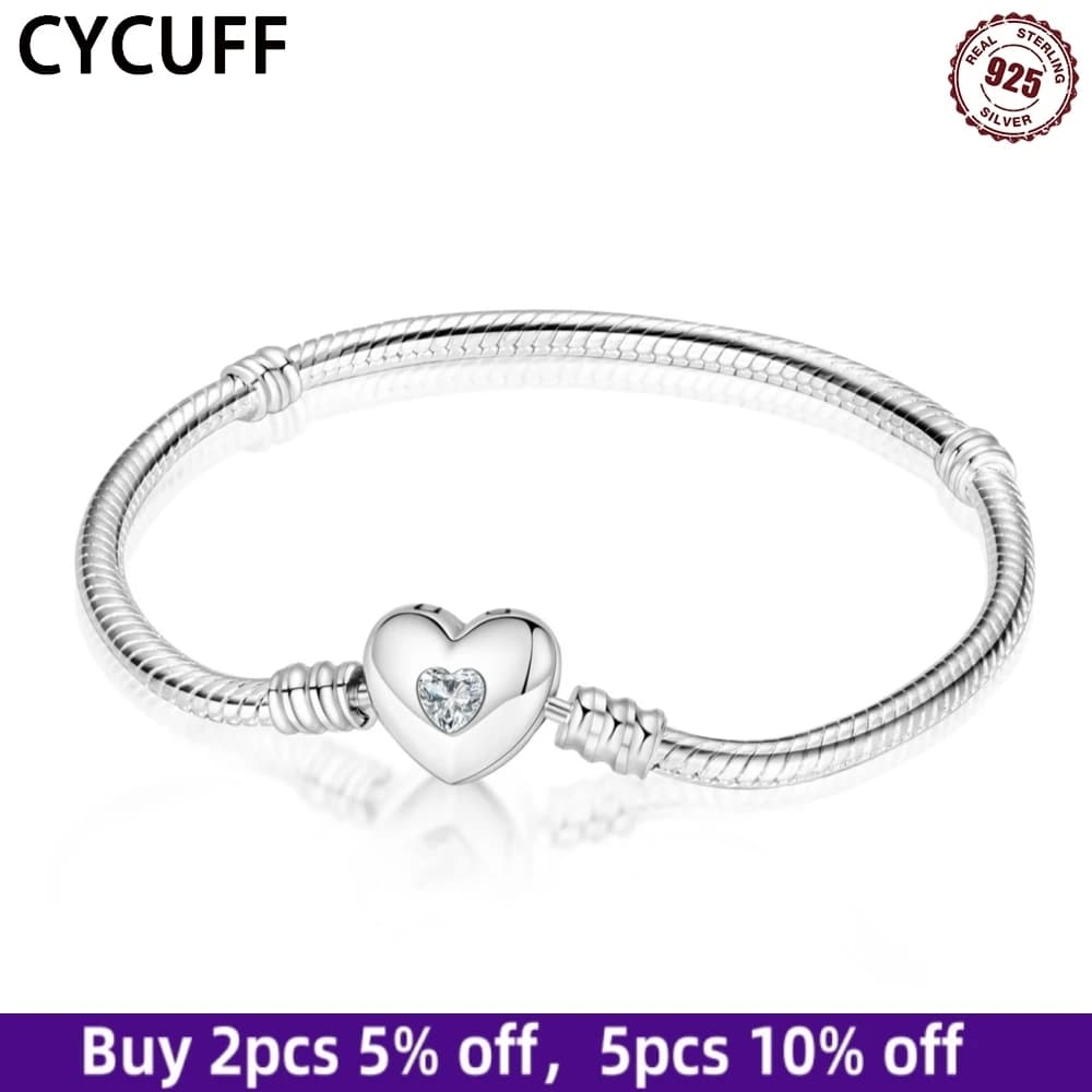 CYCUFF New 925 Sterling Silver Simple Love Bracelets Zircon Women Bracelet Charms Versatile Party Wedding Jewelry Accessories