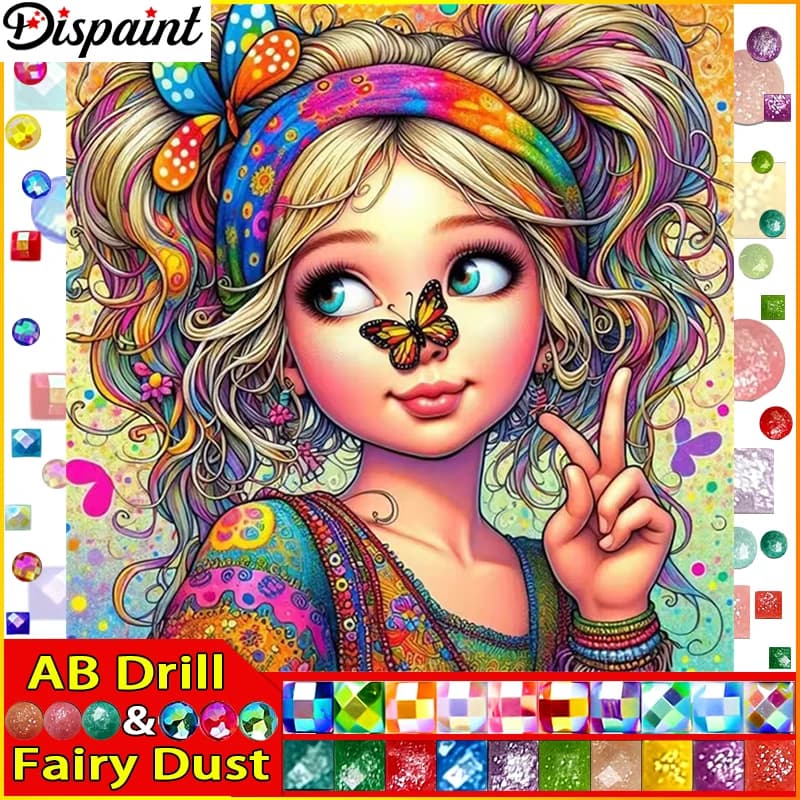 Dispaint Fairy Dust AB 5D Diy Diamond Painting Cross Stitch "Portrait Girl" Home Decor Full Diamond Embroidery