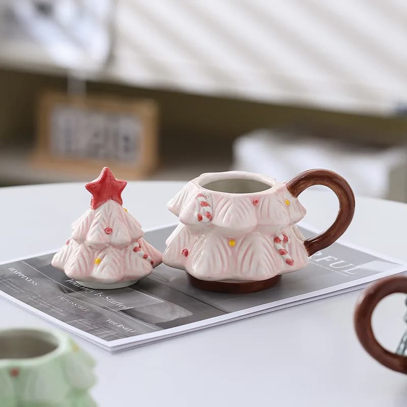 Tazza in ceramica a forma di albero di Natale, regalo creativo per bambini, tazza creativa per ragazze, regalo di San Valentino