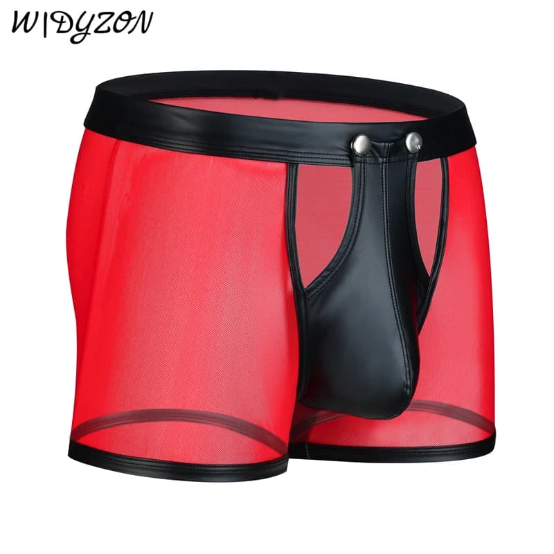 Boxer da uomo Mutandine Uomo Maglia in similpelle Boxer da uomo Bottone U Pouch Mutandine Biancheria intima gay sexy Pantaloncini da uomo Hombre