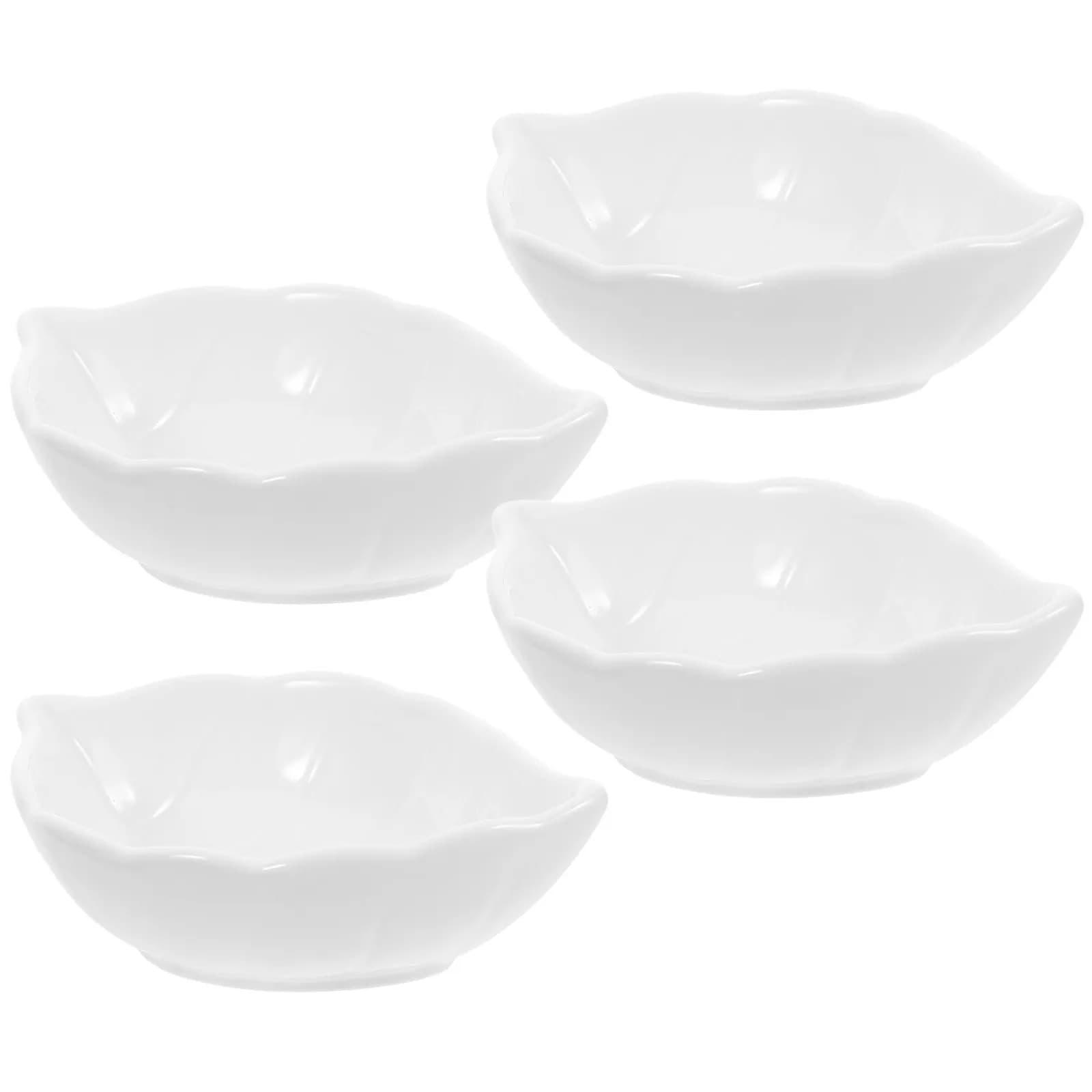 4Pcs Square Ceramic Sauce Dish Set Leaf Pattern Small Serving Bowls for Dipping Sauces Sushi Vinegar Olive Oil Spice and Side
