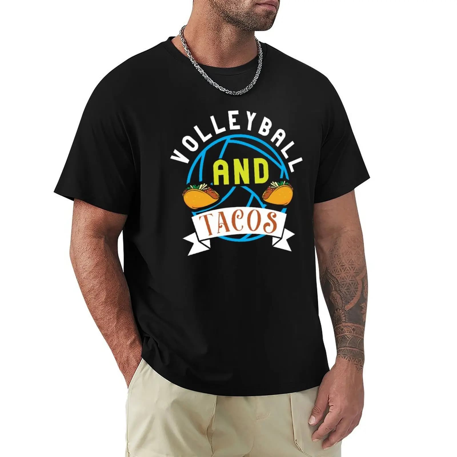 T-shirt Volleyball and Tacos senza stiratura, casual, a maniche corte