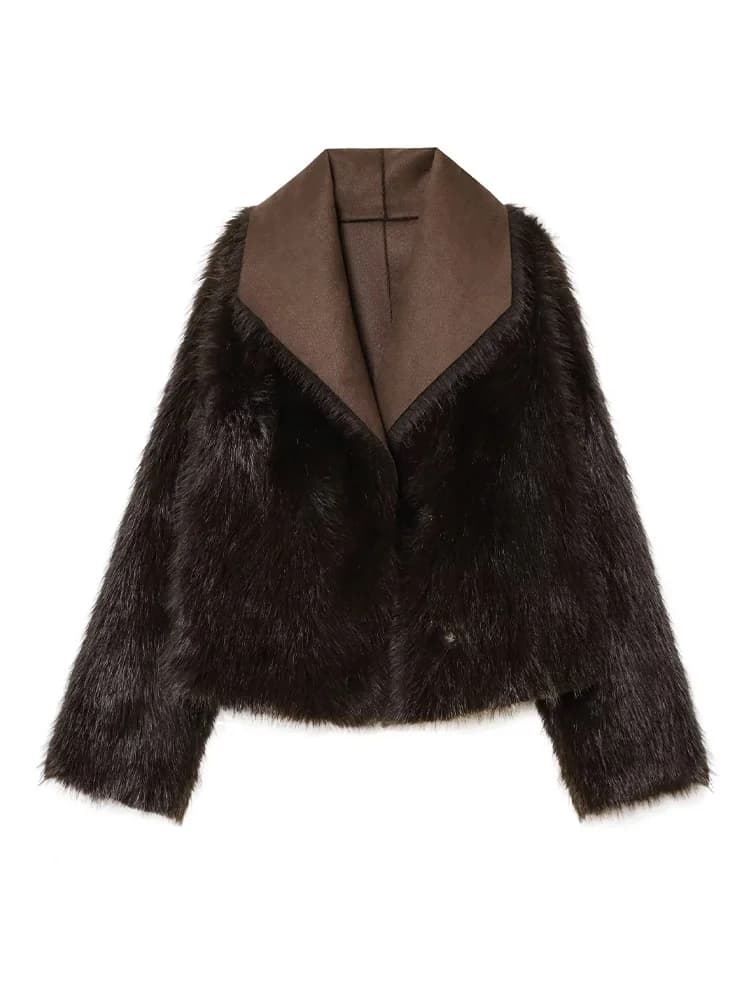 HH Woman Fashion Comfortable Long Sleeves Furry Lapels Jacket Female Winter Casual Covered Button Solid Color Reversible Coat
