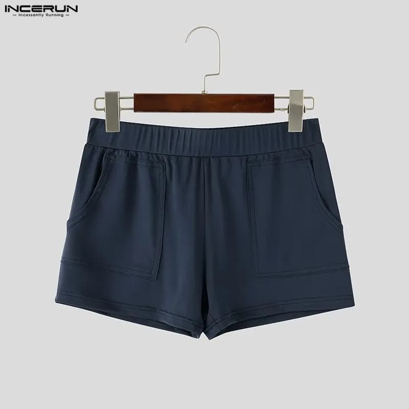 INCERUN Men's Shorts Solid Color Pockets Joggers Casual Men Bottoms Summer Streetwear 2026 Fashion Leisure Shorts For Man S-2XL