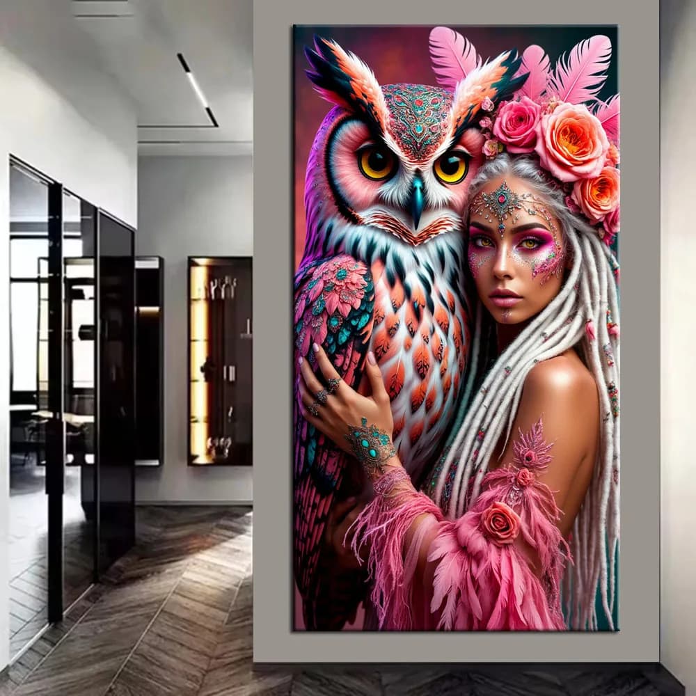 DIY Diamond Painting Beautiful Woman and Owl Picture Cross Stitch Full Drills Diamond Mosaic New Collection Home Decor