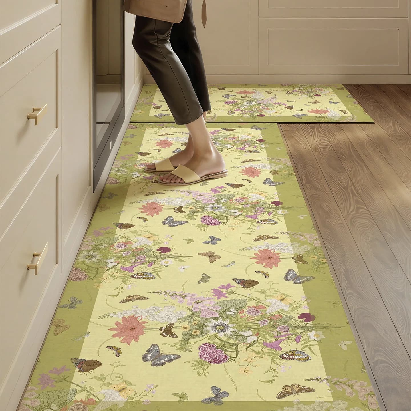 Tappeto da Cucina Floreale in PVC Lavabile Antiscivolo, Tappeto Decorativo di Lusso Leggero per Casa, Tappeti Lunghi