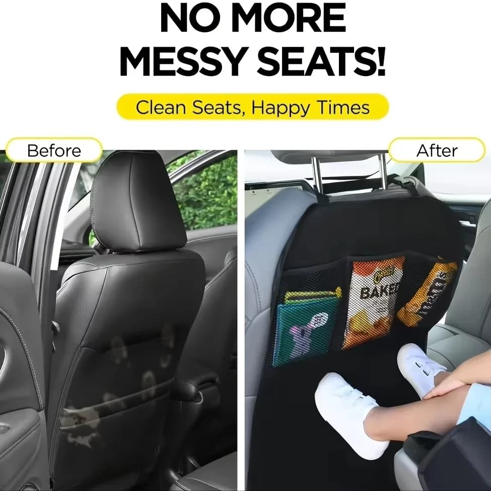Coprisedile Nero per Bambini con 3 Tasche Organizer, Protezione Impermeabile per Sedile Posteriore, Protezioni per Schienale Auto