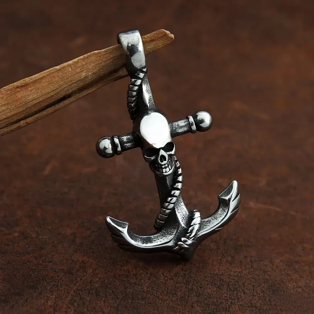 Punk Nautical Anchor Stainless Steel Pendant Necklace 3D Scroll Rope Skull Anchor Men's Hip Hop Marine Jewelry Accessories