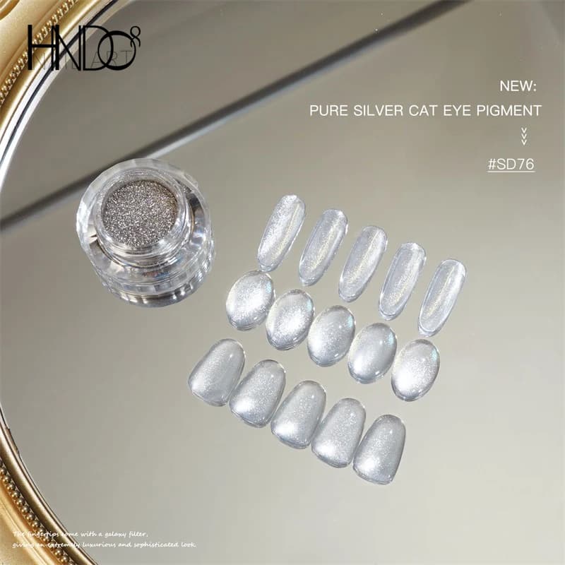 HNDO Polvere Magnetica 3D Effetto Occhio di Gatto in Argento Puro per Nail Art, Glitter per Smalto Gel, Design Professionale per Manicure, Pigmento Decorativo