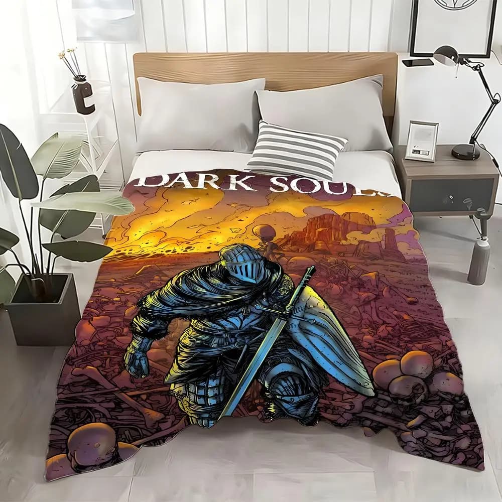 Classic Game Dark Souls 2 3 Throw Cozy Soft Flannel Throw Lightweight Skin-Friendly For Sofa Bed Office & Travel