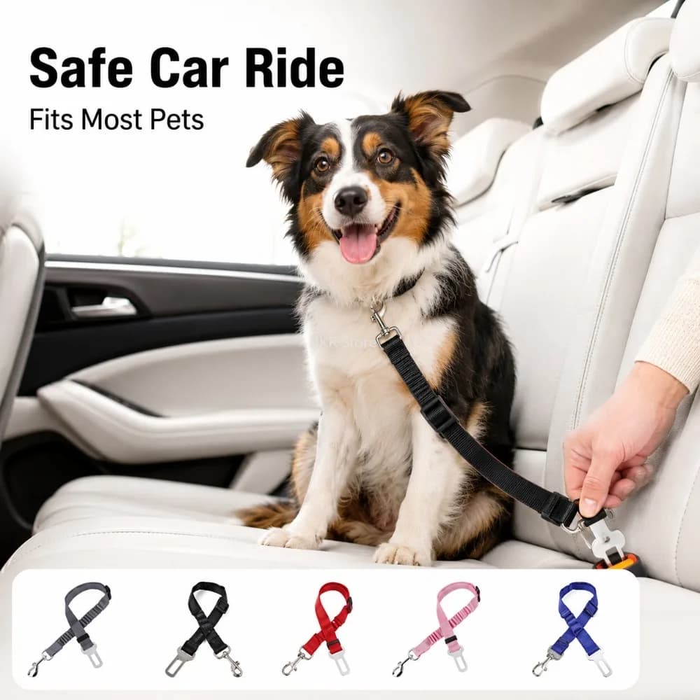 Reflective Dog Car Seat Belt Adjustable Pet Safety Strap with Damping Belt for Vehicle Travel Harness Lead Daily Use