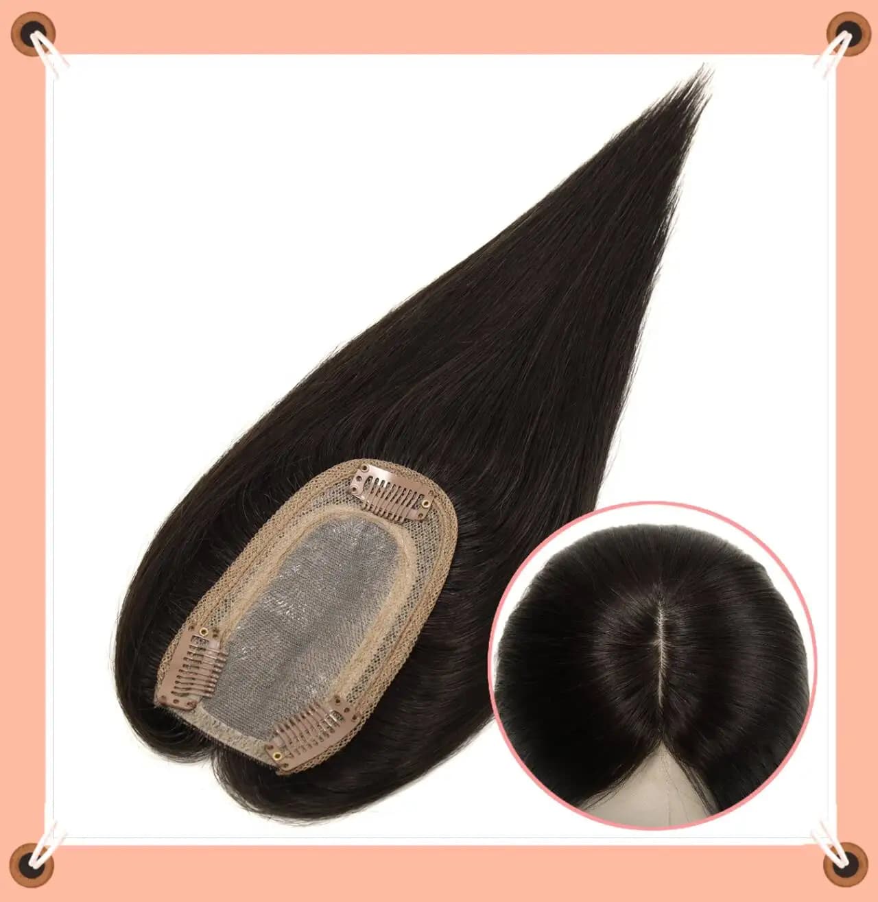 TUWC06 Topper per capelli umani con base in seta completamente fatta a mano 7x13 cm Pezzi di capelli vergini naturali per cuoio capelluto con clip per toppers per capelli da donna